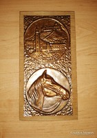 Nagyon szép SÜMEG történelmi lovasjátékok réz emléktáblája falikép - 11,5*22 cm (z)
