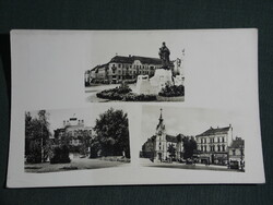 Postcard, Kaposvár mosaic skyline detail, monument, main square, council house, 1950-