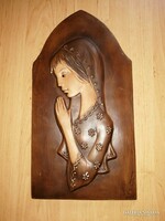 Old craftsman praying madonna ceramic wall picture - 34.5 cm high (af)