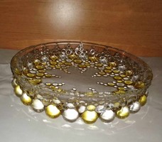 Sárga üveg gömbökkel díszített asztalközép kínáló - 22 cm (bb)