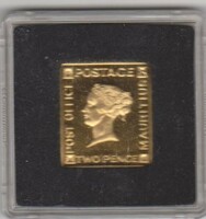 Island of Mauritius 2 pence gilt stamp medal 1847