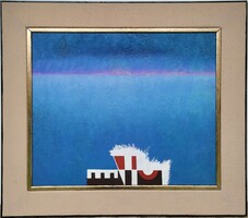 László Óvári (1926 - 1988) Waterfront oil painting titled 'Vízpart' with ORIGINAL GUARANTEE!