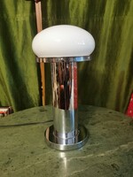 Art deco style chrome table lamp with a milky white shade