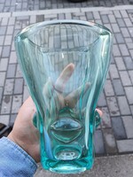 Pressed glass aquamarine conical vase