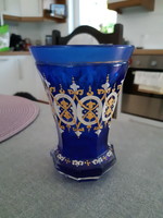 Blue, painted Biedermeier glass vase