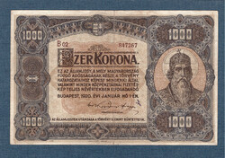 1000 Korona 1920 dark banner numbering