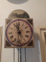 Two-weight peasant clock, painted wooden dial, around 1900,
