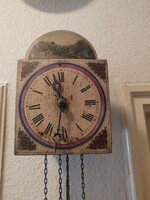 Two-weight peasant clock, with painted wooden dial, around 1900,