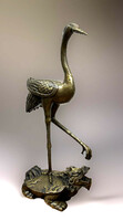 Wading bird on turtle - heavy, large bronze sculpture