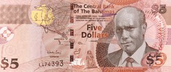Bahamas $5, 2013, unc banknote