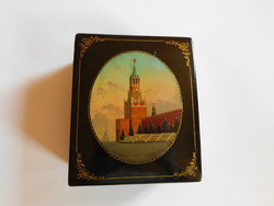 Russian vintage lacquer box from Soviet times with the skyline of the Kremlin