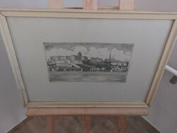 (K) coat of arms Raphael Buda Castle etching 53x38 cm with frame
