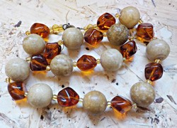 Antique glass beads and amber?? Pearl necklace