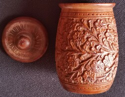 Oriental sandalwood spice holder with lid holder 15cm wood carving