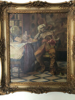 Oil painting of a man smoking a pipe in a blonde frame