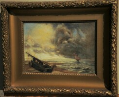 Unknown painter (circa 1900): stormy seashore