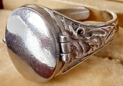 Nyitható fedeles ezüst gyűrű állítható méretű gyönyörű kézi ötvösmunka ritkaság
