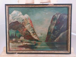 (K) old painting fjord in karl kaufmann style with 42x32 cm frame