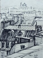 Parisian rooftops - antique pen drawing