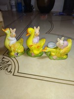 3 pieces ceramic bunny duck handmade figure, never used