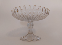 Old footed crystal glass fruit serving bowl, vintage centerpiece