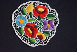 Embroidered ristel Kalocsa pattern tablecloth, home textile, decoration 14.5 x 15 cm Kalocsa