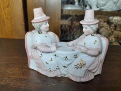 French chantilly ii, bougon & chalot 1803-1845 tea room, pair of nodding ladies, biscuit porcelain figure.