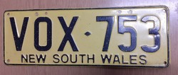 Australian license plate number plate vox-753 new south wales australia