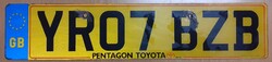 Angol rendszám rendszámtábla YR07 BZB Pentagon Toyota Anglia