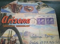 Képeslap leporelló 9 x 2 oldalú litográfia Arizonából 1957