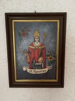 No. Rupertus painting on wooden sheet in wooden frame, marked.