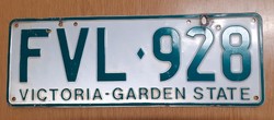 Australian registration number plate fvl-928 victoria-garden state australia