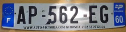 French license plate number plate ap-562 France