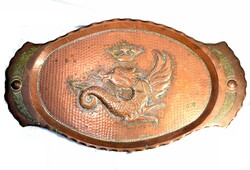 XX. No. Front hand-hammered and hammered red copper decorative tray with a crowned dragon motif! Signaled!