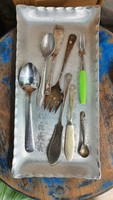 Antique and old cutlery spoon fork knife package and tray in one