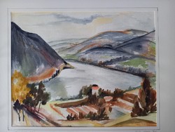János Szabó's original painting of the Danube bend, size 23x29cm, framed