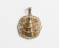 Vintage pendant in art deco chinoiserie style with pagoda - necklace