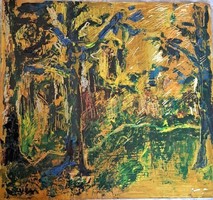 Forest interior expressionist landscape, painting, oil, wood, without frame.