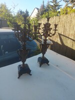 2 Amphoric, five-branched, bronzed candlesticks, 60 cm high