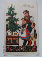 Old graphic Christmas greeting card, folk (1937)