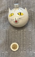 Old retro glass Christmas tree decoration cat head