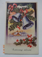 Old Graphic Christmas Greeting Card, Bells, Mistletoe (1940)