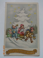 Old graphic Christmas greeting card with embossed lettering