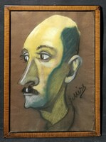 Századeleji karikatúra "Gellért" szignóval - bajuszos férfi portréja - Gellért Imre?