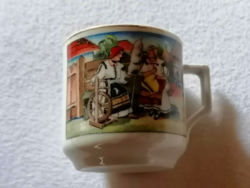 Very rare Zsolnay folk life scene coffee cup from Cluj-Napoca