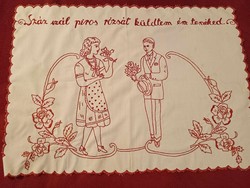 Old, embroidered, text kitchen wall protector, 74x54