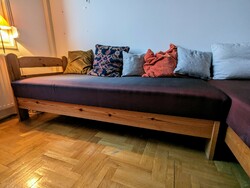 Bed with spring mattress, bed with linen holder, sofa, couch