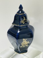 Hollóháza blue vase with lid