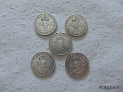England 5 pieces of silver 2 shillings lot !