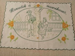 Old, embroidered text kitchen wall protector, 72x50